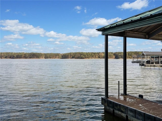 view of dock with a water view