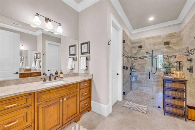 bathroom featuring vanity and walk in shower