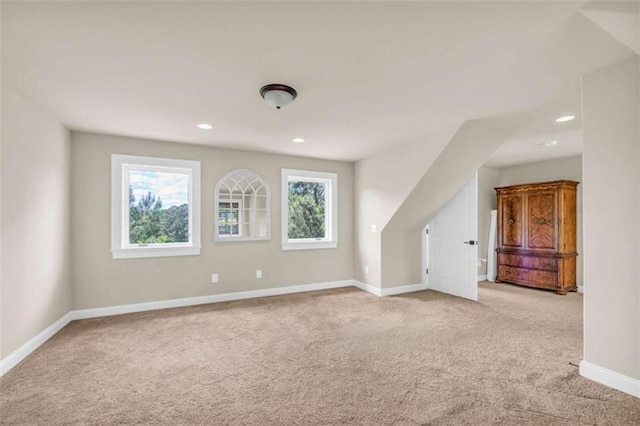 additional living space featuring light colored carpet