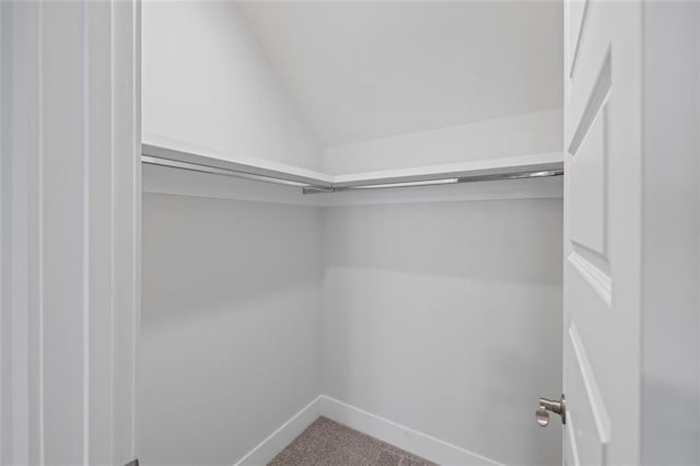 spacious closet with vaulted ceiling and carpet