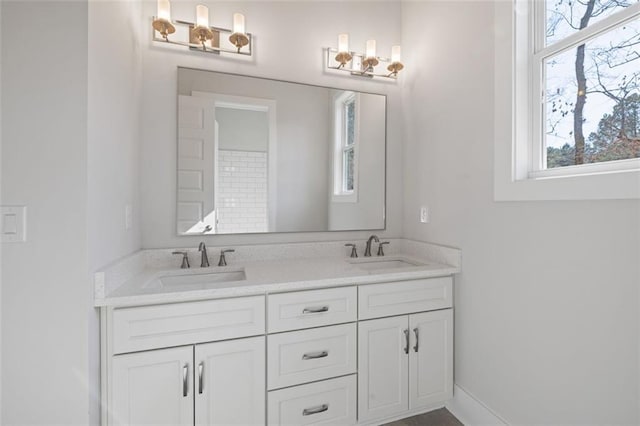 full bathroom featuring plenty of natural light, a sink, and double vanity