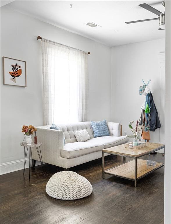 820 Elbert St SW, Atlanta, GA 30310 - living room with a ceiling fan, wood finished floors, and baseboards