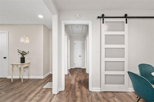 hall with dark hardwood / wood-style flooring