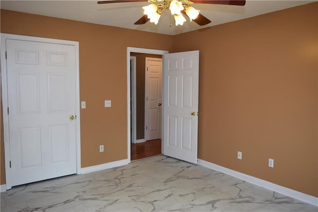 unfurnished bedroom with ceiling fan