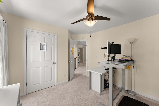 12350 Broadleaf Ln, Johns Creek, GA 30005 - home office featuring light colored carpet, attic access, ceiling fan, and baseboards