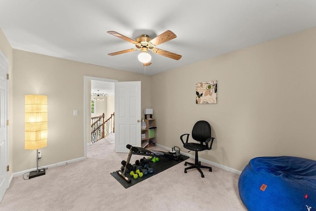 12350 Broadleaf Ln, Johns Creek, GA 30005 - workout room featuring carpet floors, baseboards, and a ceiling fan