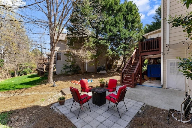 12350 Broadleaf Ln, Johns Creek, GA 30005 - view of patio / terrace featuring stairs and a fire pit