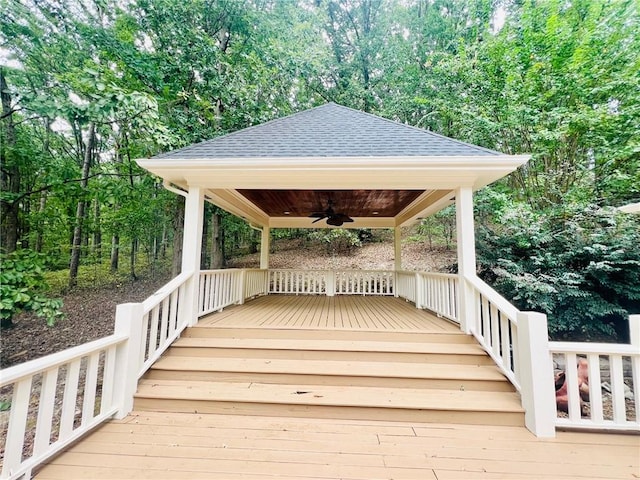 wooden terrace with ceiling fan