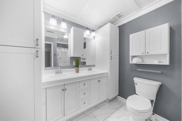 bathroom with marble finish floor, visible vents, a sink, and toilet