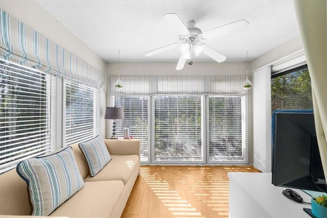 sunroom / solarium with ceiling fan