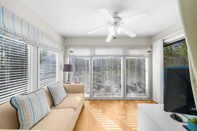 sunroom / solarium featuring a textured ceiling