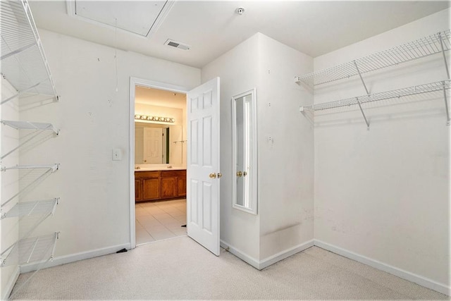 spacious closet with light colored carpet