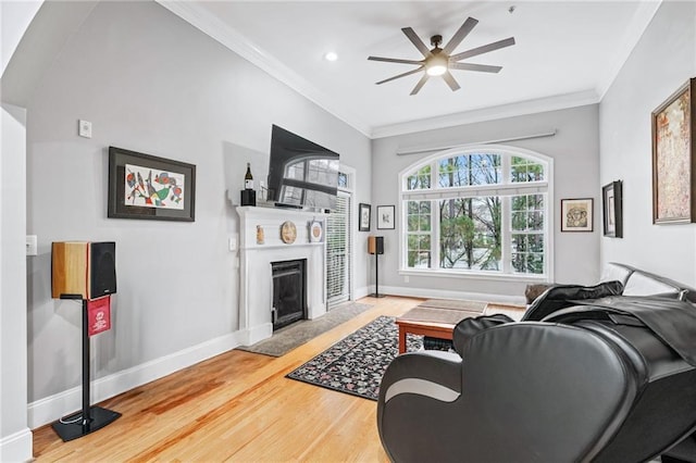 4100 Paces Walk SE Unit 2304, Atlanta, GA 30339 - living area featuring wood finished floors, crown molding, ceiling fan, baseboards, and recessed lighting