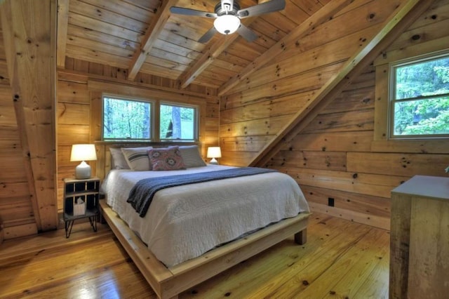 28452 Morganton Hwy, Suches, GA 30572 - bedroom featuring multiple windows, light wood finished floors, wooden ceiling, and wooden walls