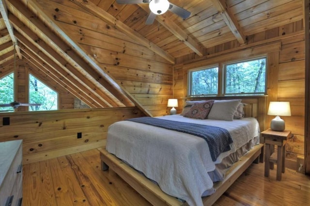 28452 Morganton Hwy, Suches, GA 30572 - bedroom with multiple windows, wooden walls, hardwood / wood-style floors, and wood ceiling