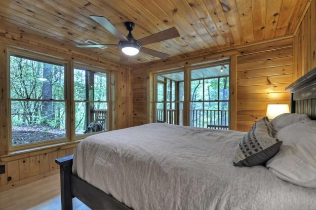 28452 Morganton Hwy, Suches, GA 30572 - bedroom with multiple windows, wooden walls, wood finished floors, and wooden ceiling