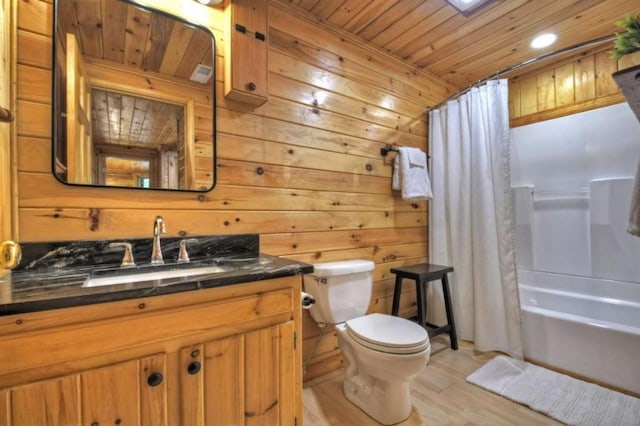 28452 Morganton Hwy, Suches, GA 30572 - full bath featuring toilet, wood finished floors, vanity, wooden ceiling, and wooden walls