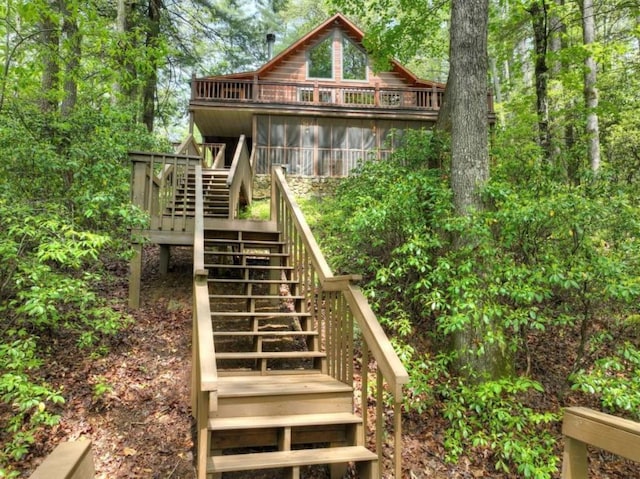 28452 Morganton Hwy, Suches, GA 30572 - back of house featuring stairway and a wooden deck