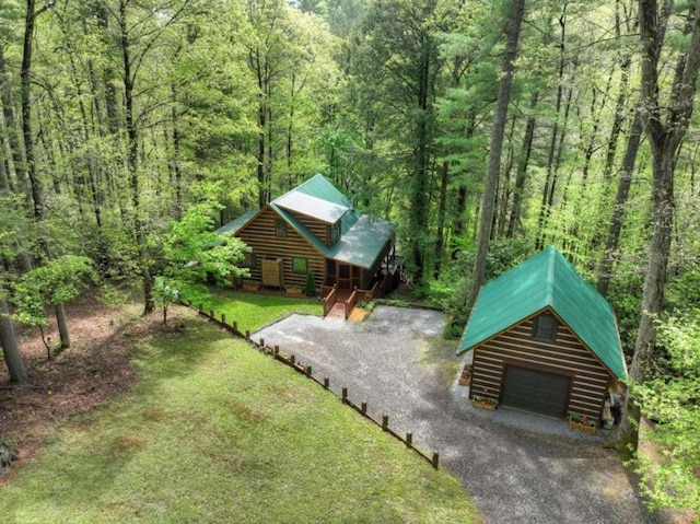 28452 Morganton Hwy, Suches, GA 30572 - view of yard with a wooded view, a detached garage, and an outdoor structure