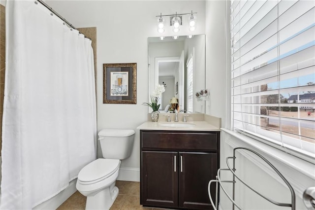 bathroom with tile patterned floors, toilet, and vanity