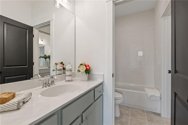 bathroom featuring toilet, vanity, and shower / bathtub combination