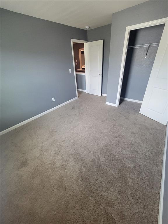 unfurnished bedroom with carpet flooring and a closet