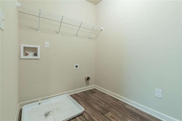 392 Dublin Way, Dallas, GA 30132 - clothes washing area featuring hookup for an electric dryer, washer hookup, baseboards, dark wood-type flooring, and laundry area