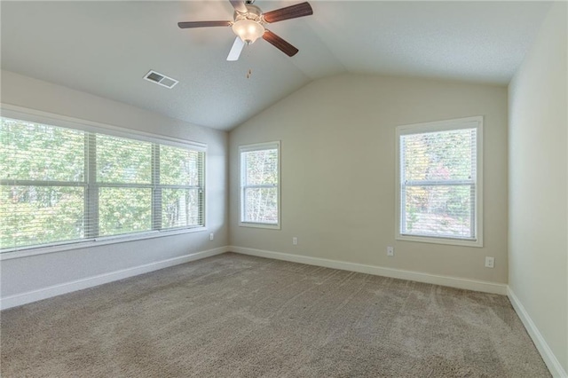 392 Dublin Way, Dallas, GA 30132 - spare room with ceiling fan, visible vents, carpet, baseboards, and lofted ceiling