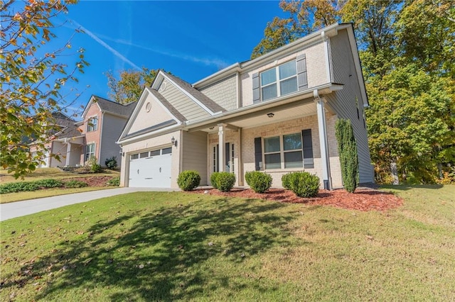 392 Dublin Way, Dallas, GA 30132 - traditional-style home with covered porch, brick siding, a front lawn, and an attached garage