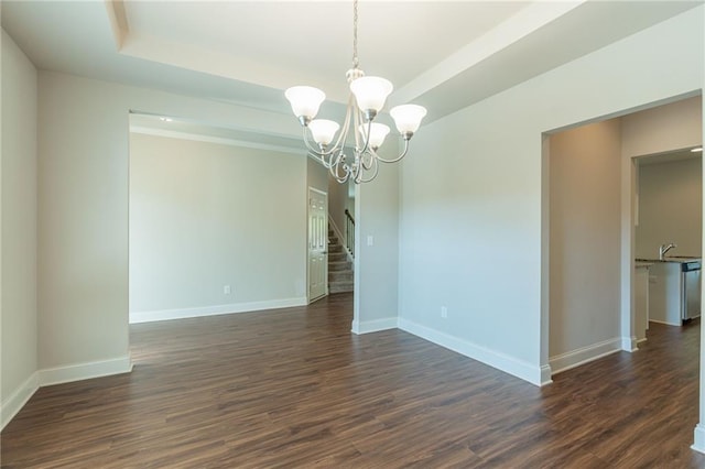 392 Dublin Way, Dallas, GA 30132 - empty room featuring dark wood finished floors, stairs, a chandelier, and baseboards