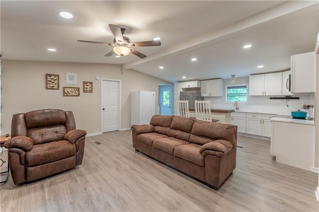 67 Gatewood Rd, Ellijay, GA 30540 - living area with ceiling fan, light wood finished floors, baseboards, and recessed lighting