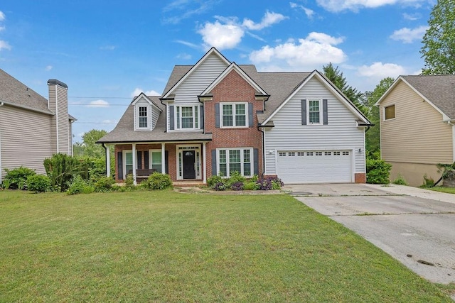 1663 Willow Way, Woodstock, GA 30188 - traditional home with brick siding, concrete driveway, a garage, a porch, and a front yard