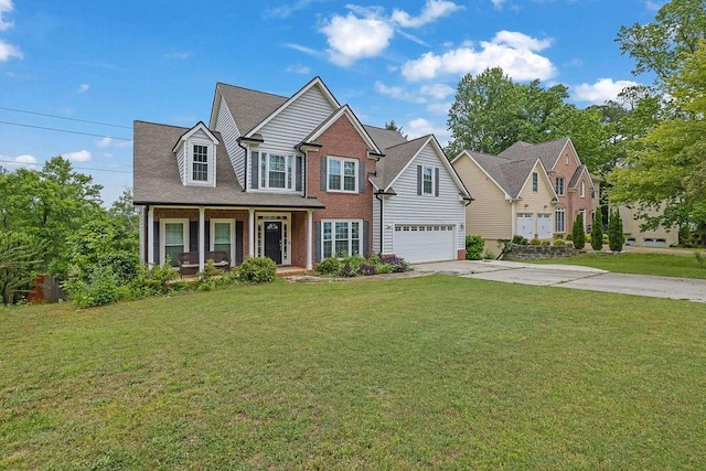 1663 Willow Way, Woodstock, GA 30188 - traditional-style house featuring a porch, concrete driveway, a garage, brick siding, and a front yard