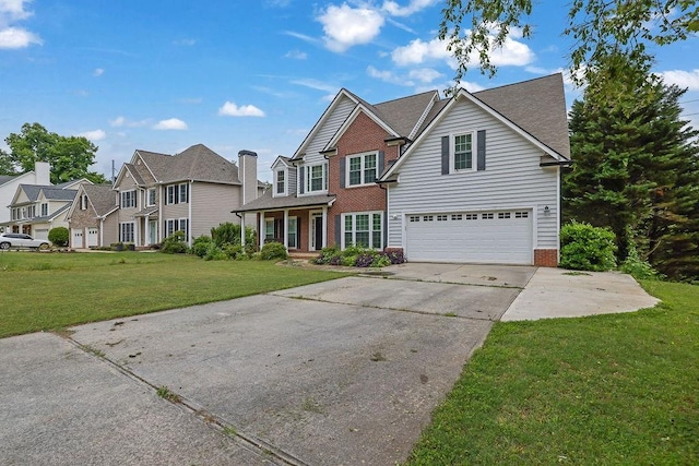 1663 Willow Way, Woodstock, GA 30188 - traditional-style house with brick siding, driveway, an attached garage, a front lawn, and a residential view