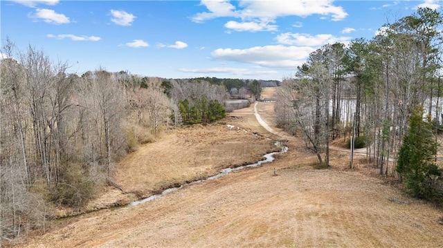 birds eye view of property with a view of trees