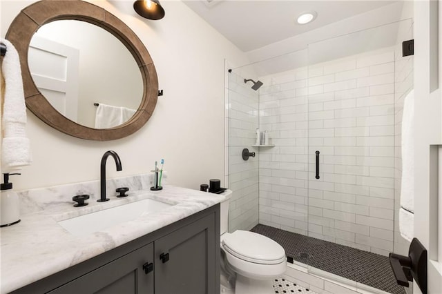 9229 Selborne Ln, Chattahoochee Hills, GA 30268 - bathroom with a stall shower, toilet, and vanity