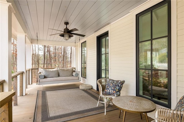 9229 Selborne Ln, Chattahoochee Hills, GA 30268 - sunroom with ceiling fan
