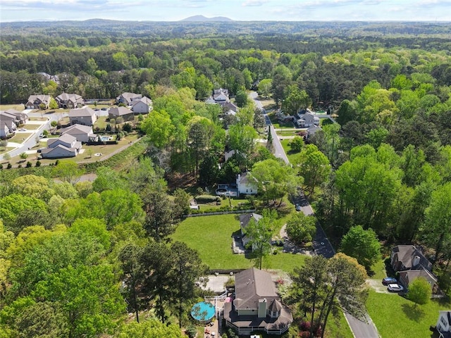 birds eye view of property featuring a view of trees and a residential view