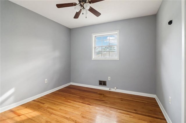 empty room with hardwood / wood-style flooring and ceiling fan