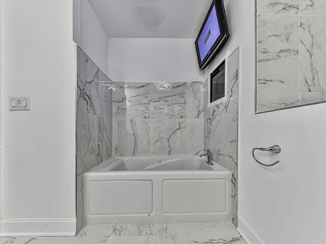 1564 Bubbling Creek Rd, Brookhaven, GA 30319 - bathroom with shower / washtub combination, marble finish floor, and baseboards