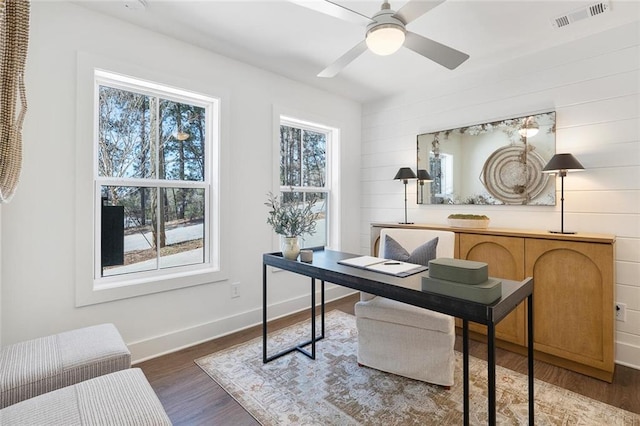 1427 Hazy Way Unit 310, Atlanta, GA 30315 - office with healthy amount of natural light, wood finished floors, a ceiling fan, and wooden walls
