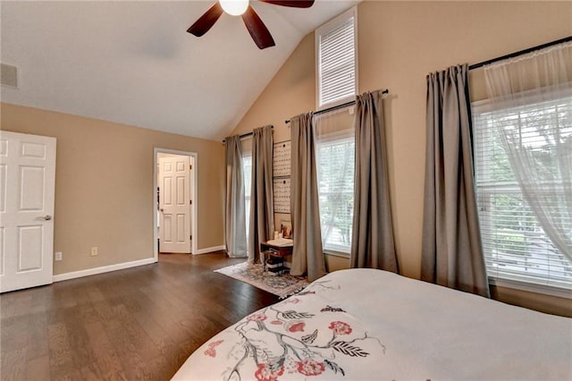 2515 Gadsen Walk, Duluth, GA 30097 - bedroom featuring dark wood-type flooring, multiple windows, ceiling fan, and high vaulted ceiling