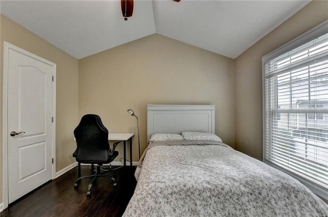 2515 Gadsen Walk, Duluth, GA 30097 - bedroom featuring dark wood-type flooring, vaulted ceiling, and ceiling fan