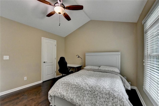 2515 Gadsen Walk, Duluth, GA 30097 - bedroom featuring dark wood-style floors, multiple windows, vaulted ceiling, and ceiling fan