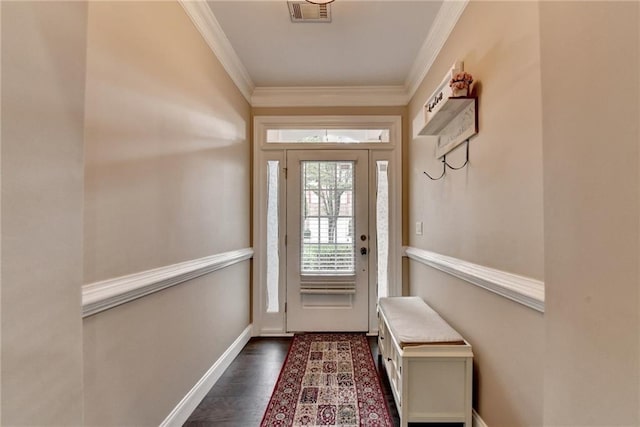2515 Gadsen Walk, Duluth, GA 30097 - doorway to outside with ornamental molding and dark wood finished floors