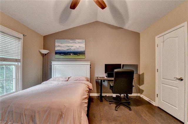 2515 Gadsen Walk, Duluth, GA 30097 - bedroom with wood finished floors, vaulted ceiling, ceiling fan, and an office area