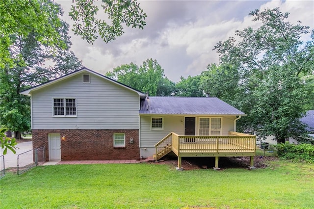 803 Cedar Lake Dr SE, Conyers, GA 30094 - back of property with a deck, metal roof, and brick siding