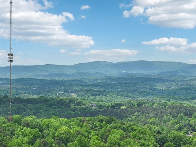 mountain view featuring a forest view