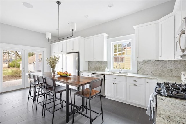 kitchen featuring french doors, appliances with stainless steel finishes, a sink, and a wealth of natural light