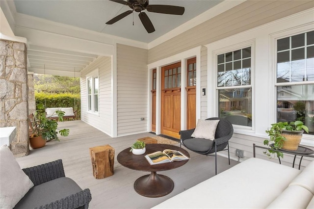 view of patio / terrace featuring covered porch and ceiling fan